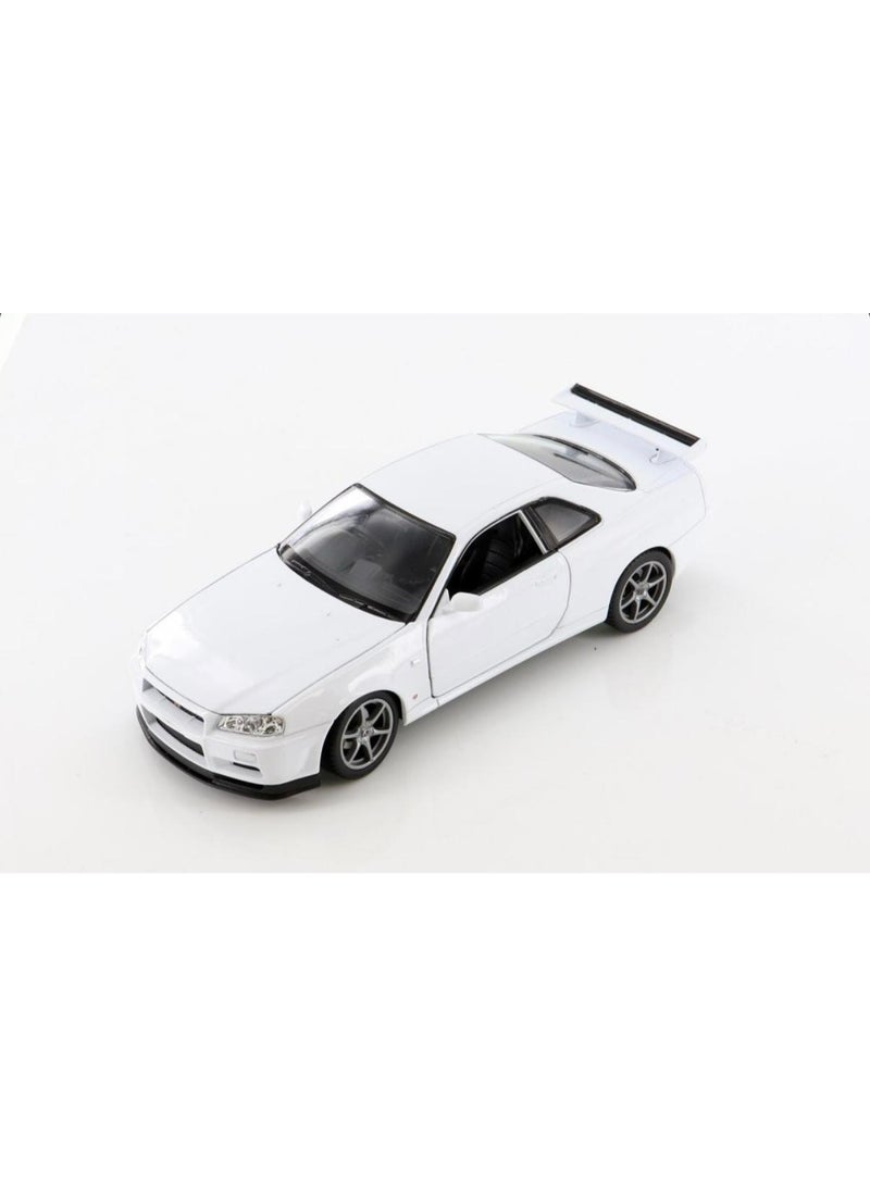 ويلي سيارة نيسان سكاي لاين GT-R R34 بيضاء مصبوبة بمقياس 1:24 - لعبة قابلة للتحصيل للأطفال والكبار - Image 3