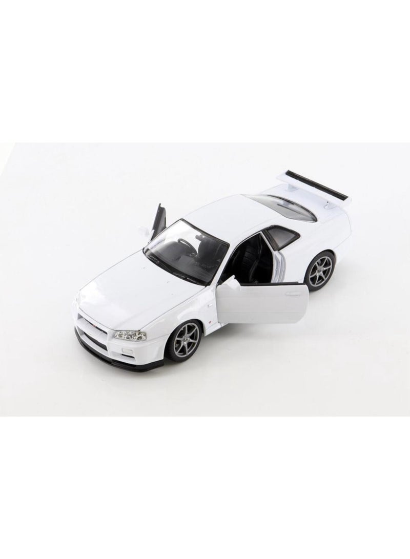 ويلي سيارة نيسان سكاي لاين GT-R R34 بيضاء مصبوبة بمقياس 1:24 - لعبة قابلة للتحصيل للأطفال والكبار - Image 1