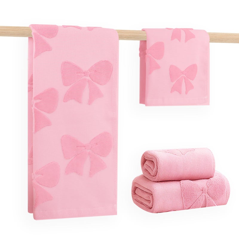 NZNDB 4 Pack Cotton Towel Set, Pink Soft Bathroom Bow Towel Set, Contains 2 Hand Towels 14x30in & 2 Wash Coths 14x14in, Highly Absorbent & Lightweight, Preppy Bath Decor Wedding Gift - Image 1
