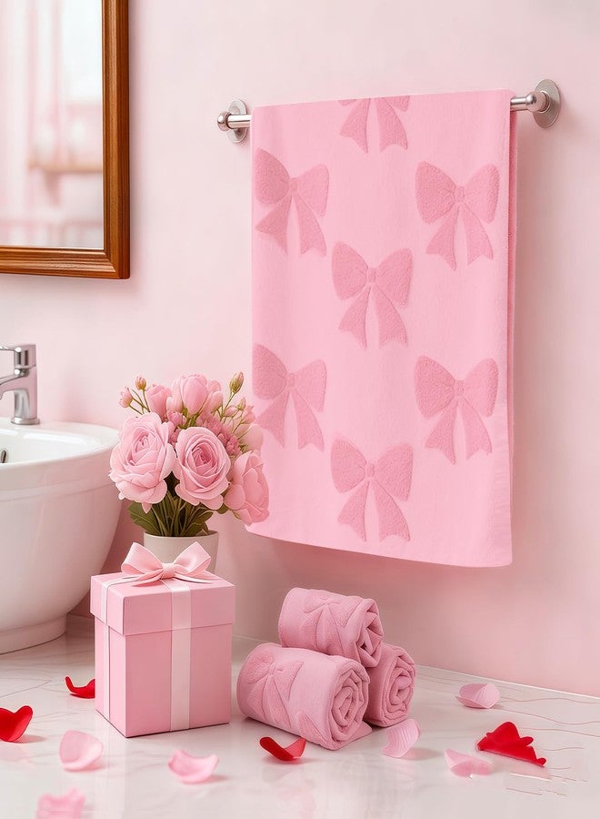 NZNDB 4 Pack Cotton Towel Set, Pink Soft Bathroom Bow Towel Set, Contains 2 Hand Towels 14x30in & 2 Wash Coths 14x14in, Highly Absorbent & Lightweight, Preppy Bath Decor Wedding Gift - Image 2