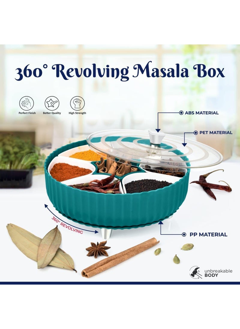 Simplyhut - Simplyhut Masala Spice Box 360 Revolving Eligant Rangoli Masala Jar Dabba Box with 7 Section Spices Condiments Storage Containers Set With Spoon And Tranperent Lid Color May Vary - Image 1