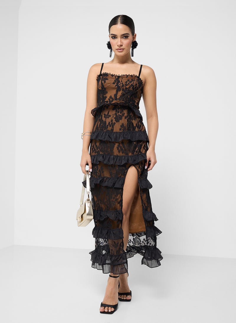 ELLA Lace Ruffle Slit Dress - Image 4