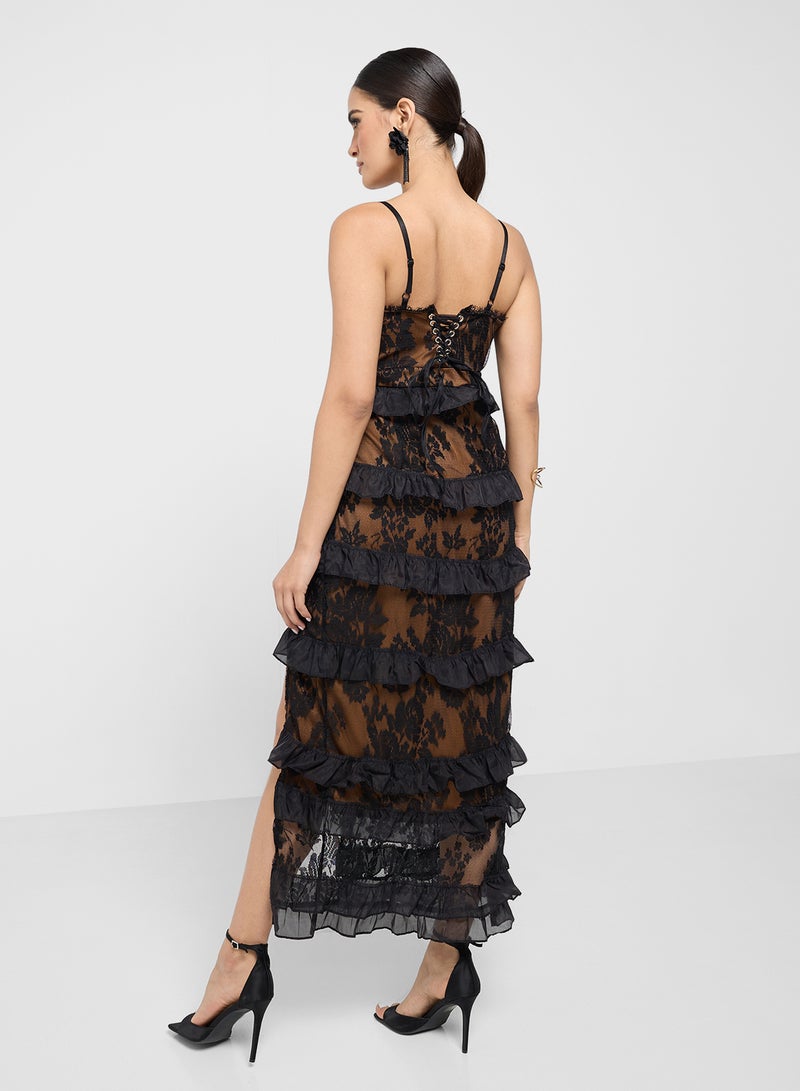 ELLA Lace Ruffle Slit Dress - Image 2