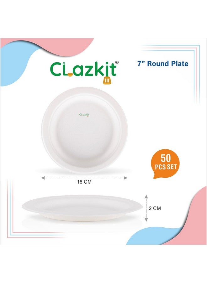 Clazkit أطباق كلاس كيت 7 بوصة دائرية (50 قطعة) من بقايا قصب السكر - مجموعة حفلات تشبه الخيزران، بديل صديق للبيئة وقابل للتحلل للمواد البلاستيكية أو الورقية - Image 2