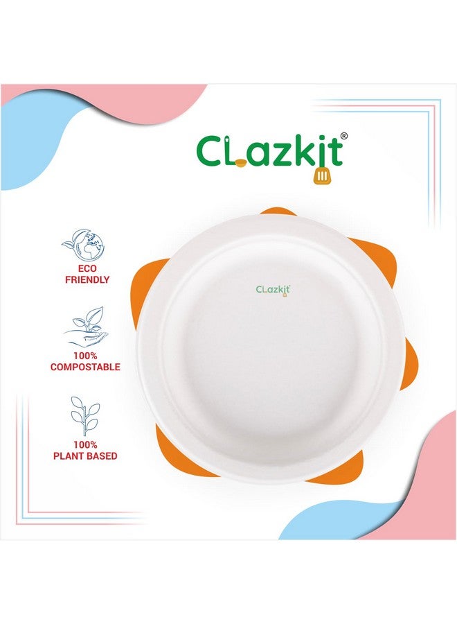 Clazkit أطباق كلاس كيت 7 بوصة دائرية (50 قطعة) من بقايا قصب السكر - مجموعة حفلات تشبه الخيزران، بديل صديق للبيئة وقابل للتحلل للمواد البلاستيكية أو الورقية - Image 4