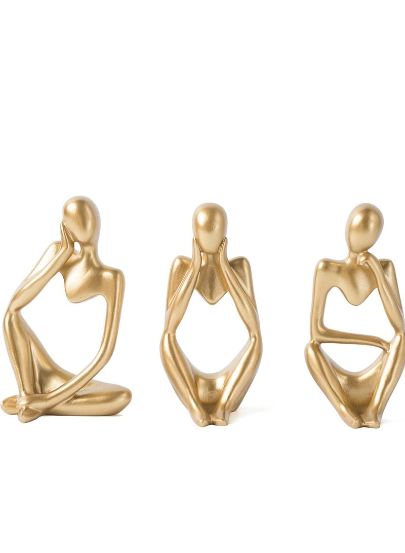 Raxoom Gold Decor Thinker Statue Abstract Art Sculpture, Set of 3, Gold - Image 1