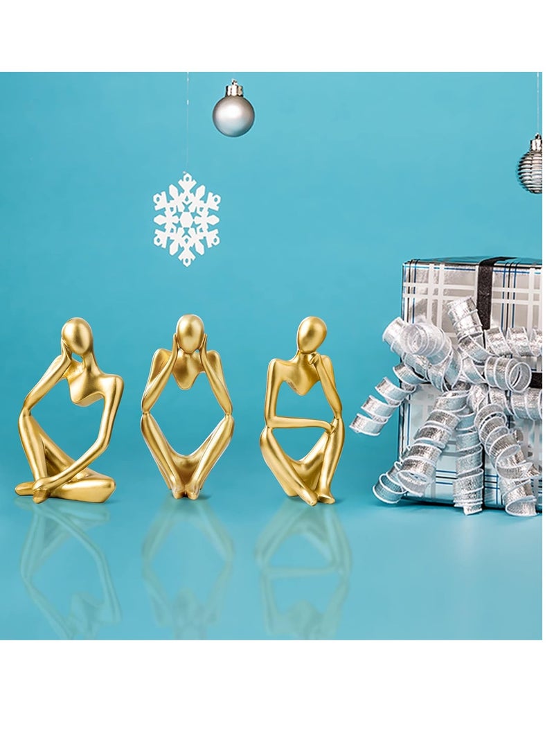 Raxoom Gold Decor Thinker Statue Abstract Art Sculpture, Set of 3, Gold - Image 4