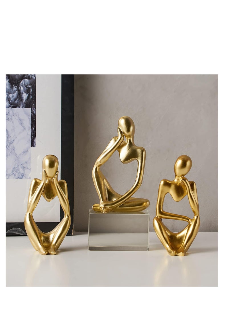 Raxoom Gold Decor Thinker Statue Abstract Art Sculpture, Set of 3, Gold - Image 2