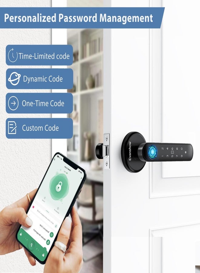 EVANSHOW Smart Door Knob with Fingerprint Lock - 5-in-1 Keyless Entry (Fingerprint/App/Code/IC Card/Key) Biometric Door with Auto-Lock Easy Install for Home/Bedroom - Image 4