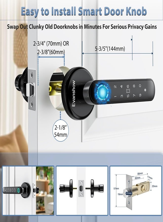 EVANSHOW Smart Door Knob with Fingerprint Lock - 5-in-1 Keyless Entry (Fingerprint/App/Code/IC Card/Key) Biometric Door with Auto-Lock Easy Install for Home/Bedroom - Image 3