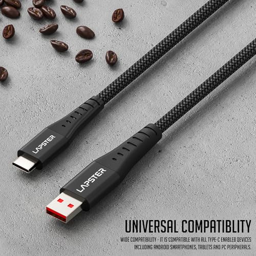 ls lapster Lapster Rapidzz 3A Fast Charging 1.5m Braided Type C Cable for Smartphones, Tablets & other Type C devices, 480Mbps Data Sync, Quick Charge 3.0 (zebra) - Image 2
