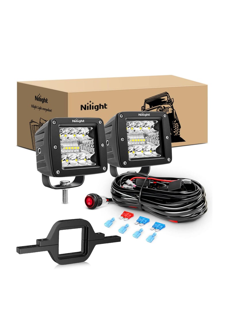 Nilight - Nilight 2Pcs 3 Inch Led Pods Cubes 2 Inch Tow Hitch Mounting Brackets LED Backup Reverse Lights Rear Search Light Bar Wiring Harness Kit -2 Leads for SUV Truck Trailer, 2 Years Warranty - Image 1