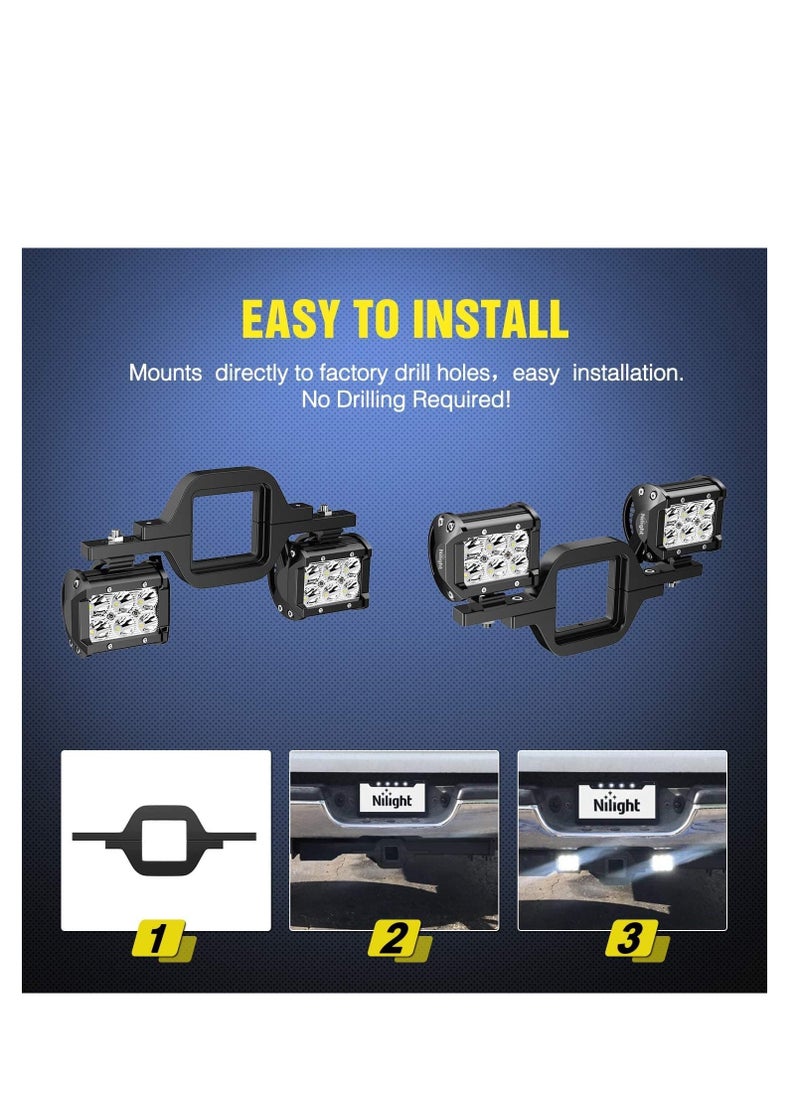 Nilight - Nilight 2Pcs 3 Inch Led Pods Cubes 2 Inch Tow Hitch Mounting Brackets LED Backup Reverse Lights Rear Search Light Bar Wiring Harness Kit -2 Leads for SUV Truck Trailer, 2 Years Warranty - Image 1