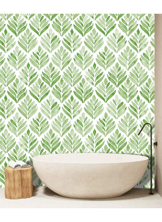 HAOKHOME 960311 Boho Peel And Stick Wallpaper Floral Tulip Leaves Green/White Removable Bathroom Kitchen Contact Paper Home Wall Decor 17.7In X 9.8Ft  - Image 4