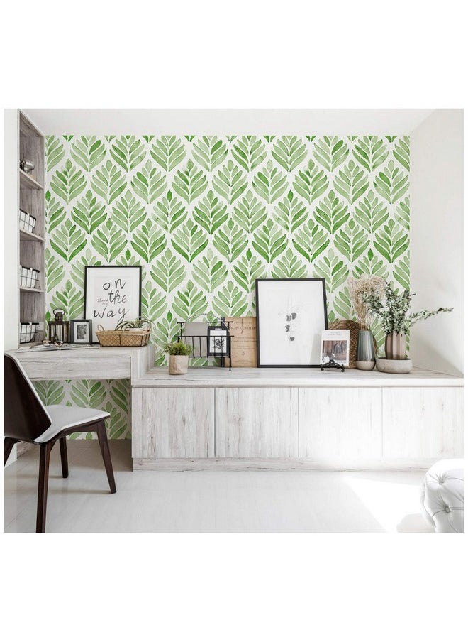 HAOKHOME 960311 Boho Peel And Stick Wallpaper Floral Tulip Leaves Green/White Removable Bathroom Kitchen Contact Paper Home Wall Decor 17.7In X 9.8Ft  - Image 2