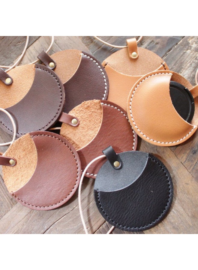 Vintage Cowhide Camera Lens Cover Storage Bag Travel Camera Lens Cover Bag Hanging Belt Photography Tool Cover Bag-Color:Black  - Image 5