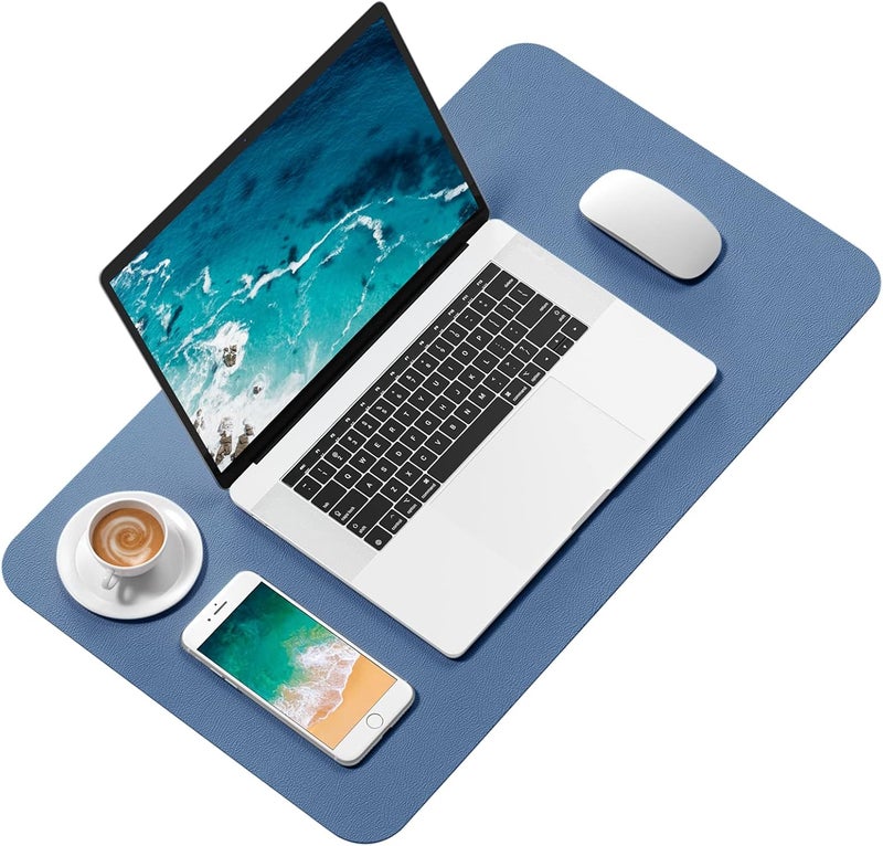Hsurbtra Desk Pad, 23.6" x 13.8" PU Leather Desk Mat, M Extended Mouse Pad, Waterproof Desktop Blotter Protector, Non-Slip Ultra Thin Small Laptop Keyboard Writing Mat for Office Home, Dark Blue - Image 2