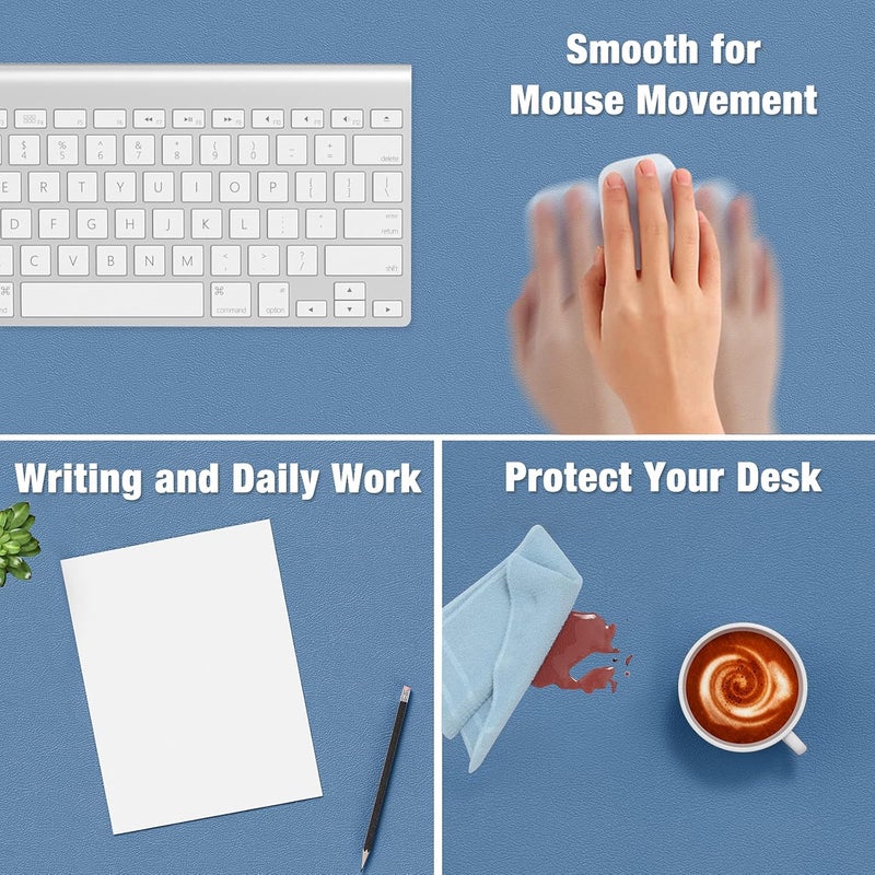 Hsurbtra Desk Pad, 23.6" x 13.8" PU Leather Desk Mat, M Extended Mouse Pad, Waterproof Desktop Blotter Protector, Non-Slip Ultra Thin Small Laptop Keyboard Writing Mat for Office Home, Dark Blue - Image 4