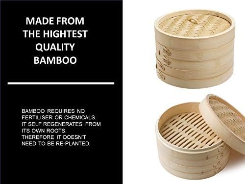 THW THW® 10-Inch Bamboo Steamer Basket Set with Lid | Eco-Friendly 2-Tier Dimsum, Dumpling, and Vegetable Steamer | Retains Nutrients, Quick Cooking, Multi-Use for Rice, Fish & Meat - Image 4