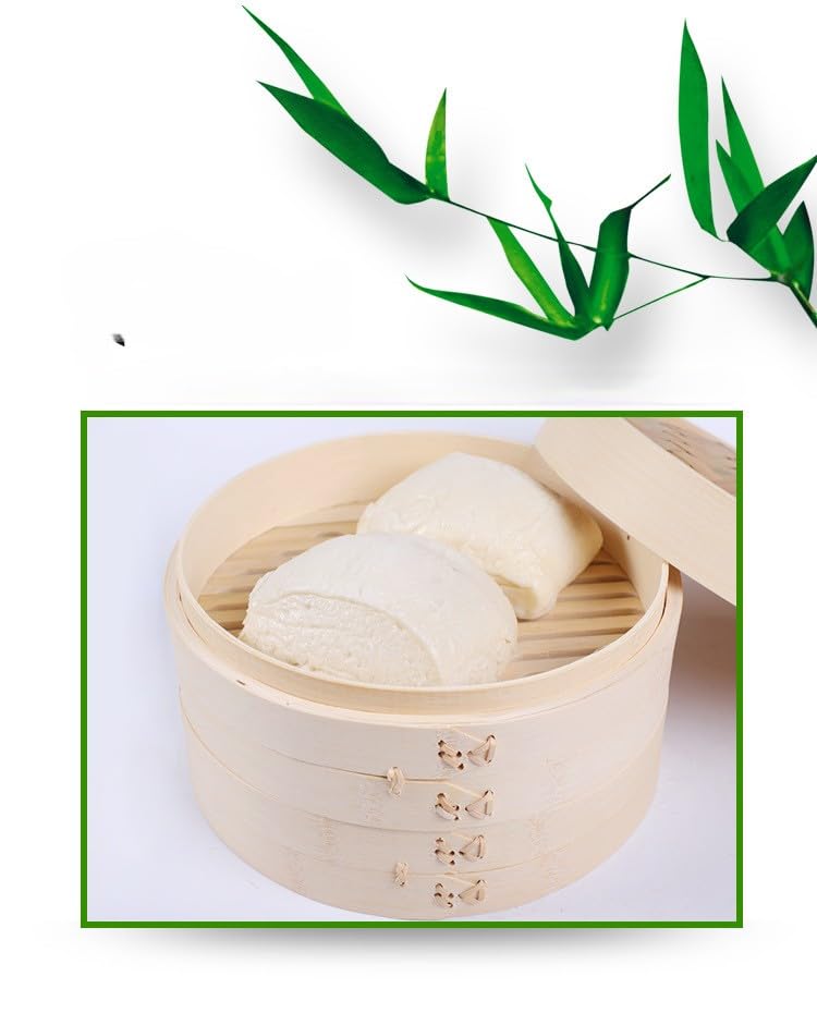 THW THW® 10-Inch Bamboo Steamer Basket Set with Lid | Eco-Friendly 2-Tier Dimsum, Dumpling, and Vegetable Steamer | Retains Nutrients, Quick Cooking, Multi-Use for Rice, Fish & Meat - Image 5