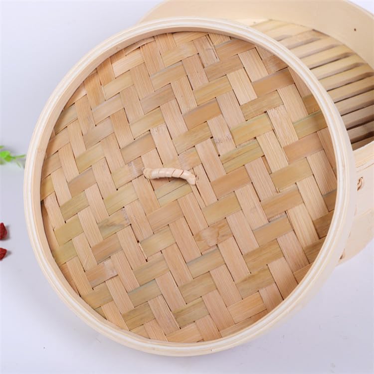 THW THW® 10-Inch Bamboo Steamer Basket Set with Lid | Eco-Friendly 2-Tier Dimsum, Dumpling, and Vegetable Steamer | Retains Nutrients, Quick Cooking, Multi-Use for Rice, Fish & Meat - Image 3