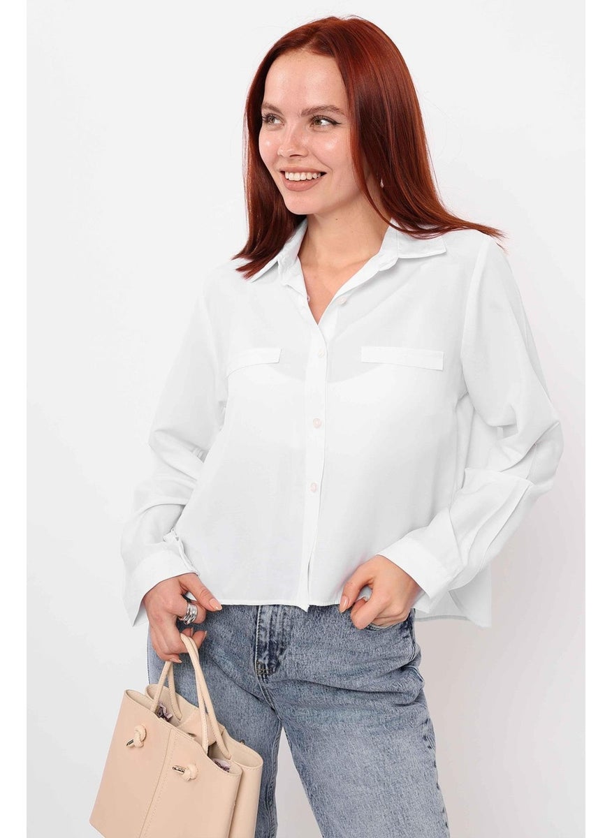 Tena Women's White Fillet Pocket Detailed Basic Poplin Shirt  - Image 2