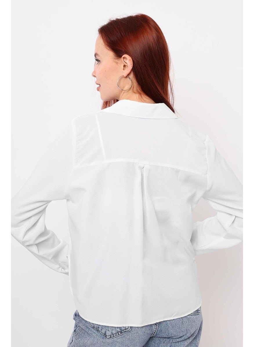 Tena Women's White Fillet Pocket Detailed Basic Poplin Shirt  - Image 4