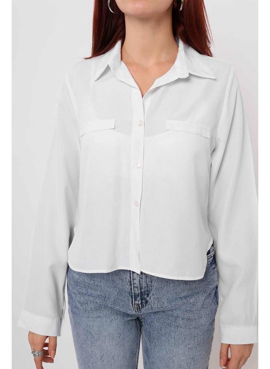 Tena Women's White Fillet Pocket Detailed Basic Poplin Shirt  - Image 5