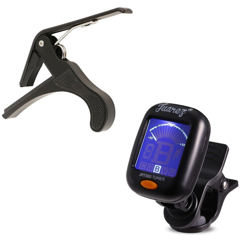 Juarez Juârez One Handed Trigger Guitar Metal Capo Quick Change Combo With Premium Guitar/Ukulele Tuner - Image 1