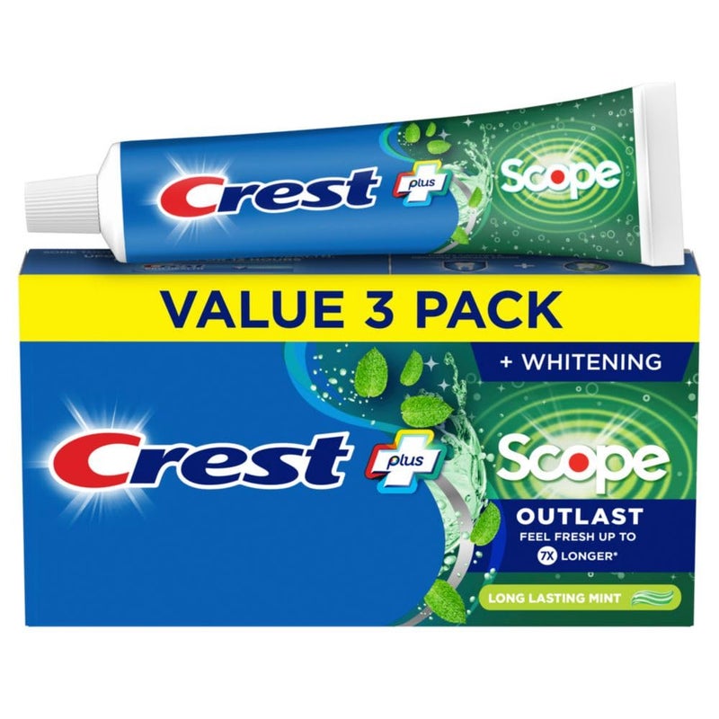 Crest Complete Whitening + Scope, Long Lasting Mint Toothpaste, Triple Pack (3 Count of 5.4 oz Tubes), 16.2 oz - Image 1