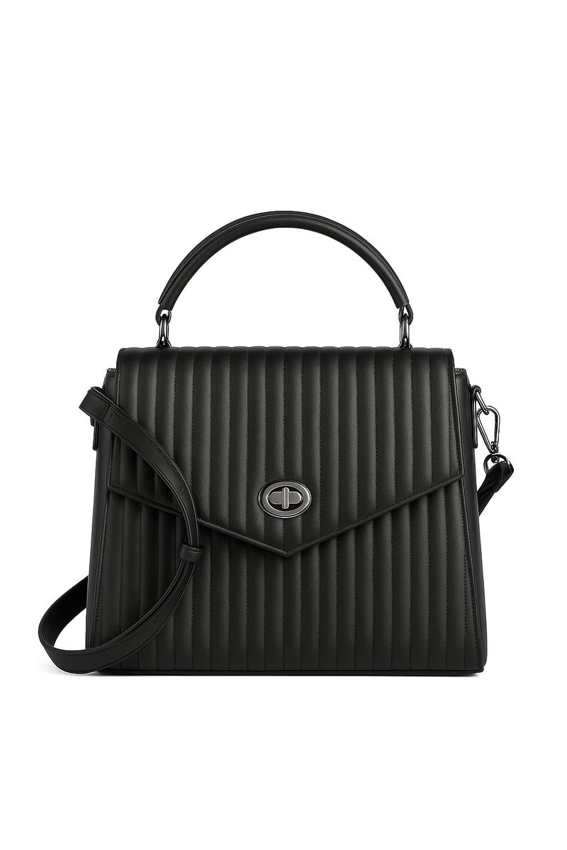 Fargo Fusion Handbag for Women | Vegan Leather Bag with RFID Pockets, Turn Lock Closure, Dual Handle | Stylish Sling & Shoulder Purse for Office, College, Party | Made in India (Black) - Image 1