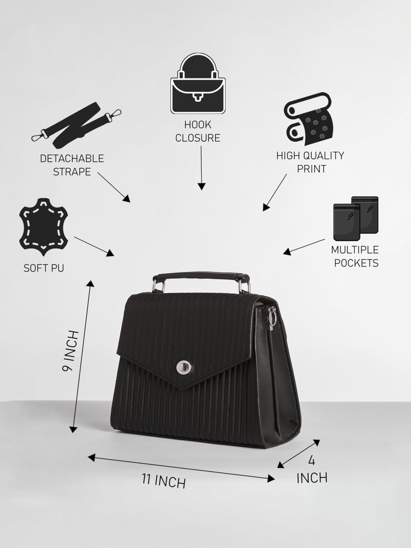 Fargo Fusion Handbag for Women | Vegan Leather Bag with RFID Pockets, Turn Lock Closure, Dual Handle | Stylish Sling & Shoulder Purse for Office, College, Party | Made in India (Black) - Image 2