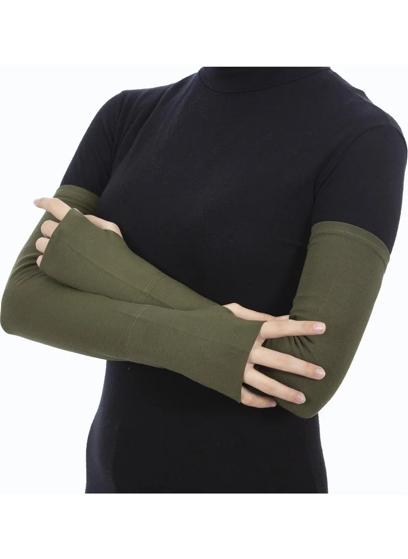 Altobeh Finger Interlaced Combed Cotton Hijab Sleeve Khaki