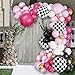 Uniquer Pink Race Car Balloon Arch KitHot Pink White Black Balloons Garland Kit with Black White Plaid Foil Balloons for Racing Car Theme Birthday Party - Image 2