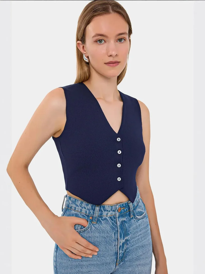 HICCUP Sleeveless Cropped Knitted Sweater Vest