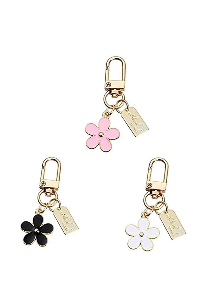 FengSVMA 3 Pack Flower Keychains for Women Flower Handbag Charms Enameled Keychain, Cute Accessories for Girl's Backpack, Car Key, Handbag, Purse - Image 1