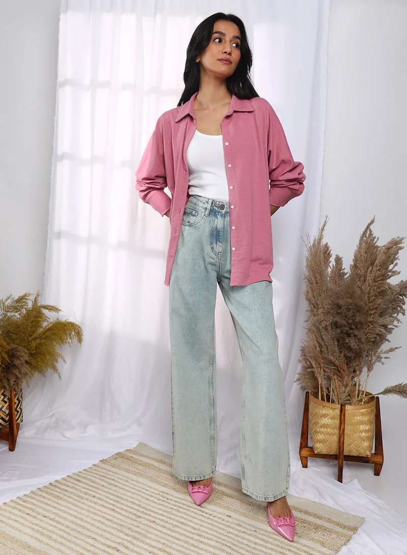 PINACOLADA  Women's Rouge Pink Solid Woven Shirt For Casual Wear | Spread Collar | Long Sleeve | Button Closure | Shirt Designed With Comfortable Fit For Woman & Girls for Women | Best Price UAE