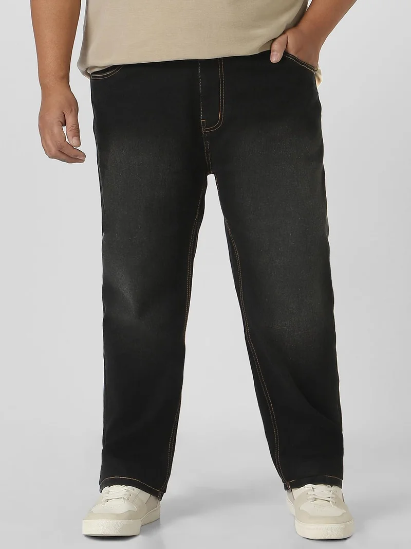 Urbano Plus Men's Black Regular Fit Washed Jeans Stretchable