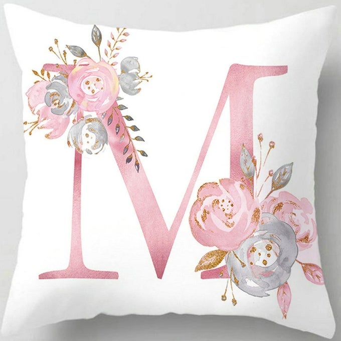 PINK THROW PILLOW COVERS CUTE ALPHABET DECORATIVE CUSHION COVERS SQUARE LETTER THROW PILLOWS PROTECTORS FOR SOFA COUCH BEDROOM CHAIR HOME DECOR 18 X 18 INCHM