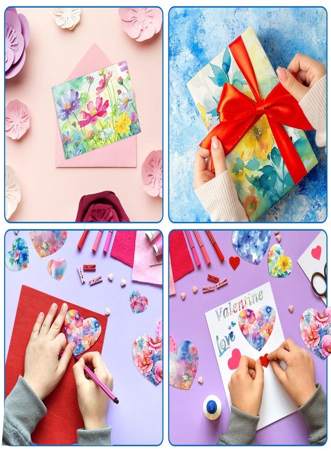 Konsait 24 Sheets Flower Scrapbook Paper 12x12 Watercolor Pattern Paper Double Sided Floral Cardstock Craft Papers for Card Making Kit Origami Papers Romantic Scrapbook Supplies - Image 4