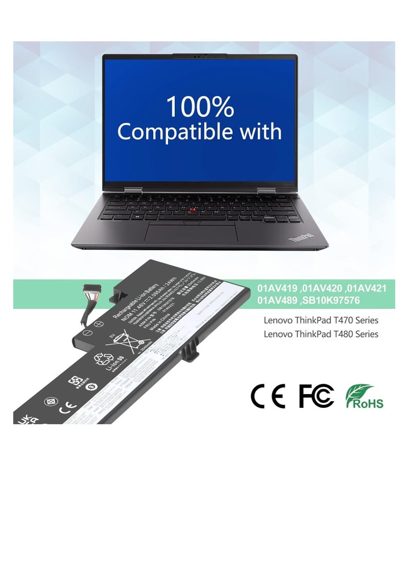 Generic - Battery (11.4V/24Wh) 01AV420/01AV421 Laptop Battery For Lenovo ThinkPad T470/T480/A475/A485/TP25 Series Notebook 01AV419/01AV489/SB10K97576/SB10K97577/SB10K97578) - Image 1
