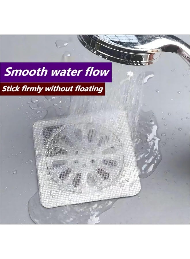 ماسك شعر لغطاء غطاء مصفاة الدش القابل للتصرف، ملصق شبكي مربع لصرف الدش، ملصق شبكة تصريف أرضية يمكن التخلص منه مناسب للحمام/الغسيل/حوض الاستحمام/المطبخ/المغسلة/(50 قطعة) - Image 4