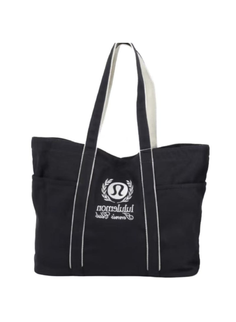 لولوليمون ​حقيبة توت 20 لتر بتصميم ثنائي اللون ومطرزة - حقيبة كتف قماشية عالية السعة للرجال والنساء​ - Image 1