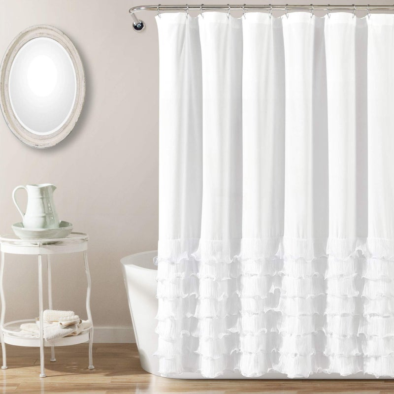 Lush Decor Avery Shower Curtain Ruffled Vintage Chic Farmhouse Style Bathroom, 72â€ x 72â€, White - Image 1