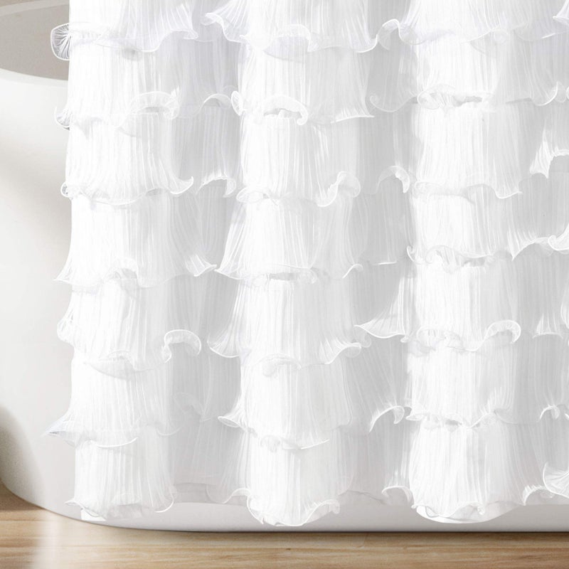 Lush Decor Avery Shower Curtain Ruffled Vintage Chic Farmhouse Style Bathroom, 72â€ x 72â€, White - Image 4