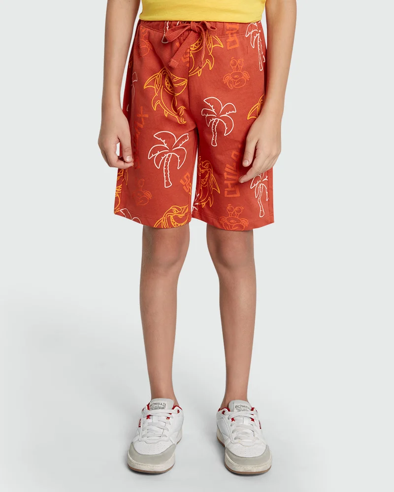 Ovs Boys’ Printed Shorts – Red &amp; Brown Combo