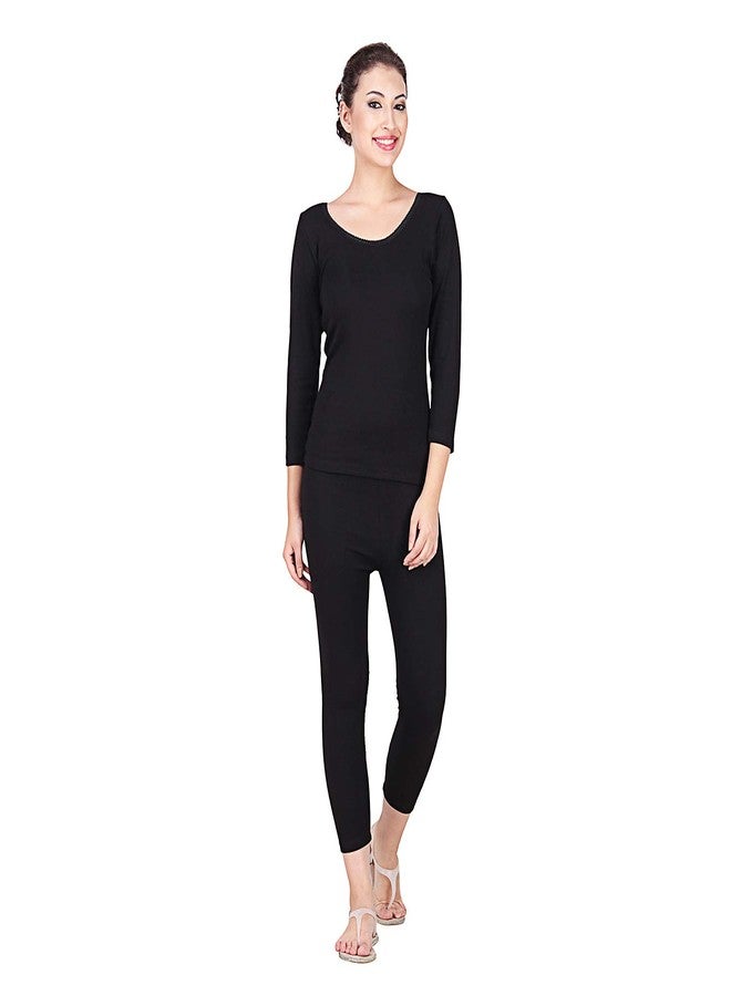Splash Women's Black Stripe Thermal 3/4th Sleeves Upperwear Top - Image 1