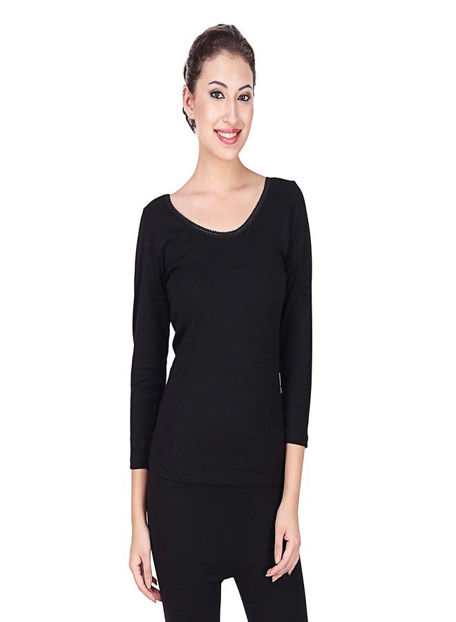 Splash Women's Black Stripe Thermal 3/4th Sleeves Upperwear Top - Image 2