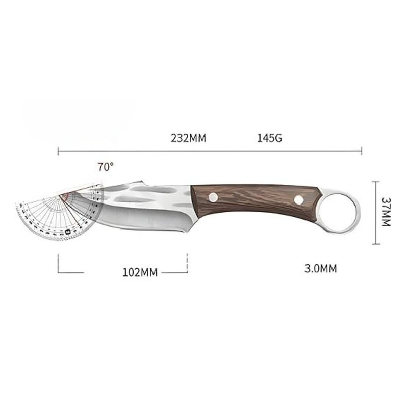 JUWIL سكاكين مطبخ متميزة شفرة ثابتة كاملة مع مقبض خشبي وتصميم حلقة إصبع - سكين خارجي وأداة متعددة الاستخدامات - شفرة منحنية حادة تصميم متين ومريح لقطع متعدد الأغراض - Image 2