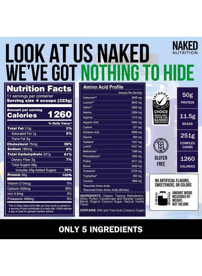 NAKED nutrition Vanilla Naked Mass - All Natural Vanilla Weight Gainer Protein Powder - 8lb Bulk, GMO Free, Gluten Free & Soy Free, No Artificial Ingredients - 1,260 Calories - 11 Servings - Image 4